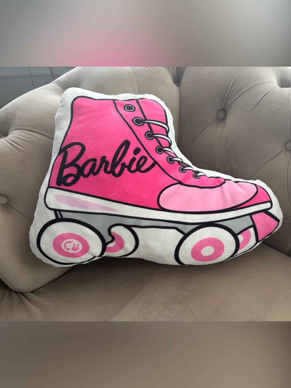 Barbie Hot Pink and Light Pink Roller Skate Pillow